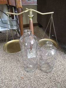 lot 39 image: Vintage Balance Scale & Glass Vases