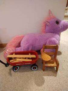 lot 167 image: Radio Flyer Toy Wagon & Large Purple Unicorn