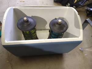 lot 414 image: Cooler & (2) Oil Lamps