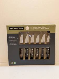lot 9 image: TRAMONTINA 6PC. JUMBO STEAK KNIVES