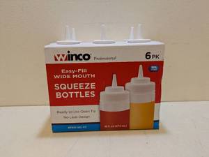 lot 60 image: WINCO EASY FILL WIDE MOUTH SQUEEZE BOTTLES 6PK.