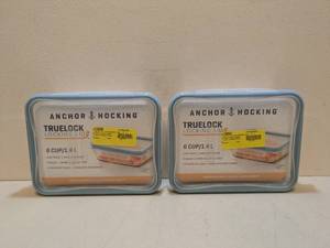 lot 61 image: (2) ANCHOR & HOCKING LOCKING LID 6 CUP1.4LITER STORAGE CONTAINERS