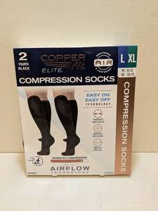 lot 64 image: COPPERFIT ELITE COMPRESSION SOCKS LX-LARGE 2PK.