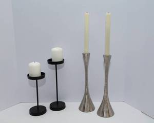 lot 13 image: Set of Candle Holders with Candles  Silver & Black