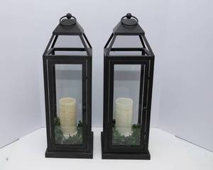 lot 15 image: Set of Two Lanterns with Battery-Operated Candles  23.5 Tall