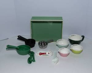 lot 35 image: Assorted Measuring Cups  Plastic, Metal, and Ceramic