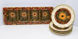lot 49 image: Certified International Salad Plate Set  4 Plates with Matching Serving Tray