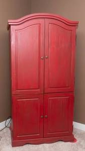 lot 61 image: Large Red Painted Armoire  Entertainment Cabinet