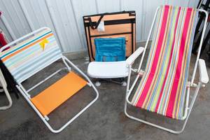 lot 209 image: Colorful Beach Chairs  Includes Childrens High Chair