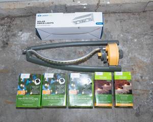 lot 208 image: Outdoor Garden Items  Solar Lights, Sprinkler & More