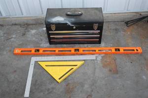 lot 254 image: Craftsman Tool Box with Level, Speed Square & Framing Square