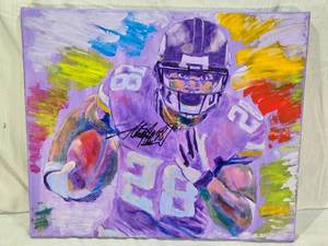 Autographed Adrian Peterson Painting by Robert Blehert Approx. 24" x 20 1/4"