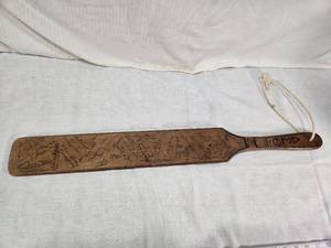 lot 15 image: Vintage University of Michigan Signed Fraternity Paddle likely from the Phi Delta Kappa Fraternity from the Early 1930s