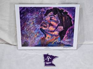lot 48 image: Robert Blehert Ecstasy Prince Art Print with Minnesota Twins Prince Patch - Approx. 14 14 x 11 12
