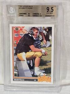 lot 85 image: Brett Favre Rookie 1991 Upper Deck #13 Beckett Gem Mint 9.5 - Atlanta Falcons Football Card