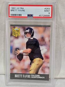 lot 87 image: Brett Favre Rookie 1991 Fleer Ultra #283 PSA Graded Mint 9 - Atlanta Falcons Football Card