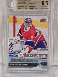 lot 89 image: Charlie Lindgren 2016-17 Upper Deck UD Exclusives #473 Beckett Graded Gem Mint 9.5 - Montreal Canadiens Hockey Card