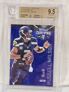 lot 91 image: Russell Wilson 2014 Panini Totally Certified Platinum Blue #84 Beckett Graded 9.5 - Seattle Seahawks Football Card