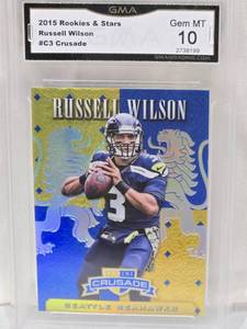 lot 97 image: Russell Wilson 2015 Panini Rookies & Stars #C3 Crusade GMA Graded Gem MT 10  - Seattle Seahawks Football Card