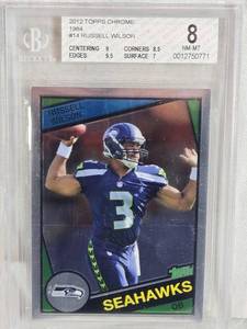 lot 113 image: Russell Wilson 2012 Topps Chrome 1984 #14 Beckett Graded 8 - Seattle Seahawks Football Card