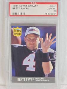 lot 114 image: Brett Favre Rookie 1991 Fleer Ultra Update #U-1 PSA Graded GEM MT 10  - Atlanta Falcons Football Card