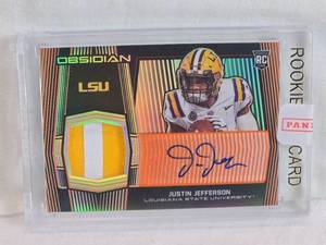 lot 115 image: Justin Jefferson Rookie 2020 Panini Chronicles Draft Picks Obsidian Auto #40 and Numbered 1525 - Louisiana State University Football Card