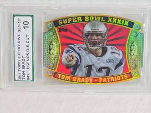 lot 120 image: Tom Brady 2011 Topps Super Bowl Legends Die-Cut #49 Supreme SP Authentication Grade 10 - New England Patriots Football Card