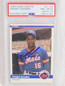 lot 127 image: Dwight Gooden 1984 Fleer Update Auto #U-43 PSA Graded Card 8, Auto 10 - New York Mets Baseball Card