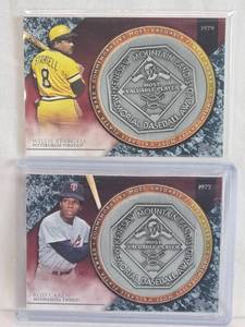 lot 128 image: Lot of 2 Baseball Cards Featuring Willie Stargell and Rod Carew Commemorative MVP Awards from 2017 Topps Baseball Update Series