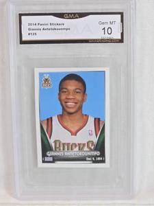 lot 135 image: Giannis Antetokounmpo 2014 Panini Stickers #125 GMA Graded Gem MT 10 - Milwaukee Bucks Basketball Card