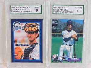 lot 137 image: Lot of 2 Jorge Posada Baseball Cards Including 1996 Police D.A.R.E. and 1994 Police Columbus Clippers Supreme SP Authentication Grades 9 and 10