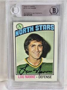 lot 140 image: Lou Nanne 1976-77 Topps Authentic Autograph #173 Beckett Authenticated - Minnesota North Stars Vintage Hockey Card