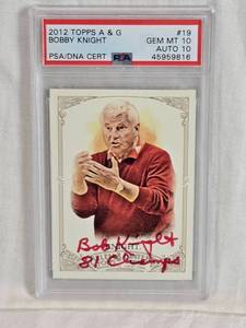 lot 144 image: Bob Knight Auto 2012 Topps Allen & Ginter #19 PSA Graded Card 10, Auto 10