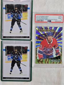 lot 148 image: Lot of 3 Ryan Poehling Hockey Cards including 2019 Parkhurst Prominent Prospects Auto Gold PSA 9