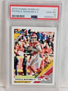 lot 151 image: Patrick Mahomes II 2019 Panini Donruss #1 PSA Graded GEM MT 10  - Kansas City Chiefs Football Card