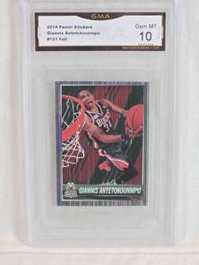 lot 153 image: Giannis Antetokounmpo 2014 Panini Stickers #121 Foil GMA Graded 10 - Milwaukee Bucks Basketball Card