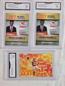 lot 155 image: Lot of 3 Patrick Mahomes Football Cards including 2 Rookie Phenoms Custom Gold Platinum Limited Edition and ACEO Custom