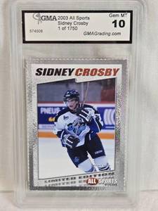 lot 156 image: Sidney Crosby 2003 All Sports Rookie GMA Grading Gem MT 10, 1 of 1750 - Rimouski Oceanic Hockey Card