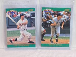 lot 157 image: Lot of 2 Baseball Cards Featuring Carl Yastrzemski and Mickey Mantle. Both cards are from The Franchise set by Score.