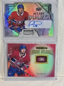 lot 159 image: Lot of 2 Ryan Poehling Hockey Cards Featuring Allure Quartz Auto and Stature Rookie Reliance Numbered 145