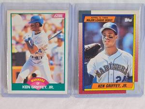lot 162 image: Lot of 2 Ken Griffey Jr. Baseball Cards Including 1989 Major League Debut and 1989 Rookie Score #100T