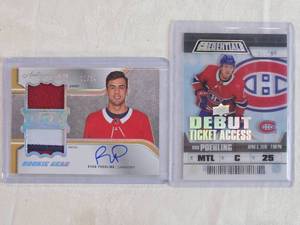 lot 163 image: Lot of 2 Ryan Poehling Cards Rookie Gear Autographed Jersey Patch Numbered 124 and Debut Ticket Access Numbered 215299