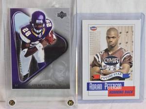 lot 174 image: Lot of 2 Adrian Peterson Football Cards including Upper Deck Rookie Premier and OMR Limited Edition Future Star