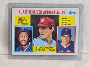 lot 177 image: 1984 Topps National League Career Victories Leaders Steve Carlton, Fergie Jenkins, Tom Seaver