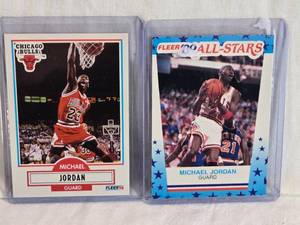 lot 182 image: Lot of 2 Michael Jordan Basketball Cards Including 1989 Fleer All-Stars and Fleer 90.