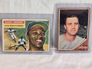 lot 192 image: Lot of 2 Baseball Cards Featuring 1956 Sandy Amoros #42 and 1962 Bill Pierce #260