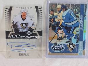 lot 196 image: Lot of 2 Ryan Malone Hockey Cards Including Upper Deck Trilogy Ice Scripts Autograph and O-Pee-Chee Winter Classic 2008