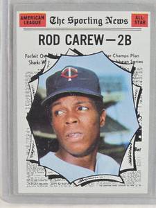 lot 203 image: Rod Carew 1970 The Sporting News All-Star #473 - Sticker is on the Sleeve