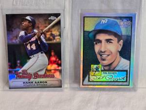 lot 213 image: Lot of 2 Baseball Cards Featuring Hank Aaron Topps Chrome and Phil Rizzuto Topps Archives Reserve