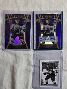 lot 217 image: Lot of 3 Blake Lizotte Hockey Cards with Upper Deck Allure Rookie, Auto, and Purple Diamond 0110
